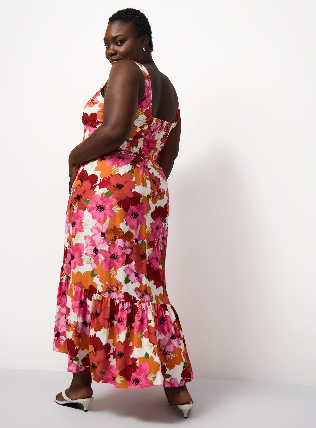 Pink Floral Print Drop Hem Midaxi Dress 18 - Image 4 thumbnail